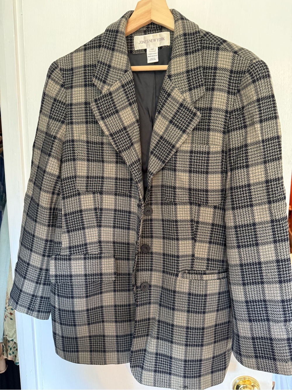Jones New York Black & Cream Plaid Blazer